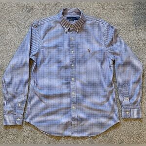 Ralph Lauren Men's Slim Fit Stretch Oxford Navy and White Plaid Cotton Shirt